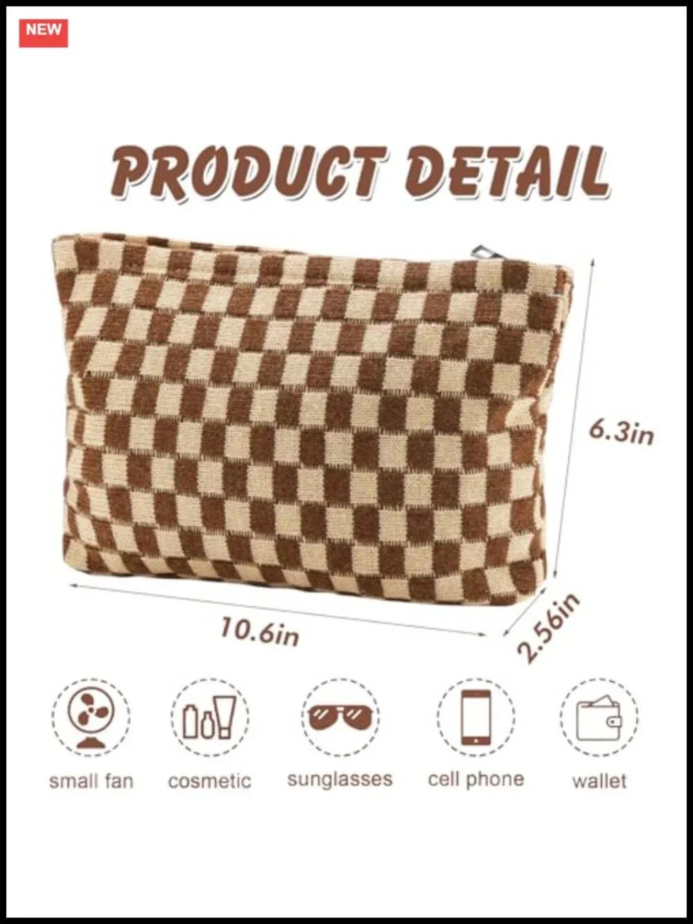 Knitted Fabric Checkered Cosmetic Bag Large Capacity Travel Toiletry Organizer